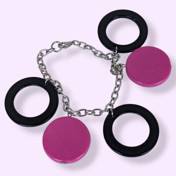(2/$20) Pink & Black Dangling Circles Bracelet - Picture 2 of 5